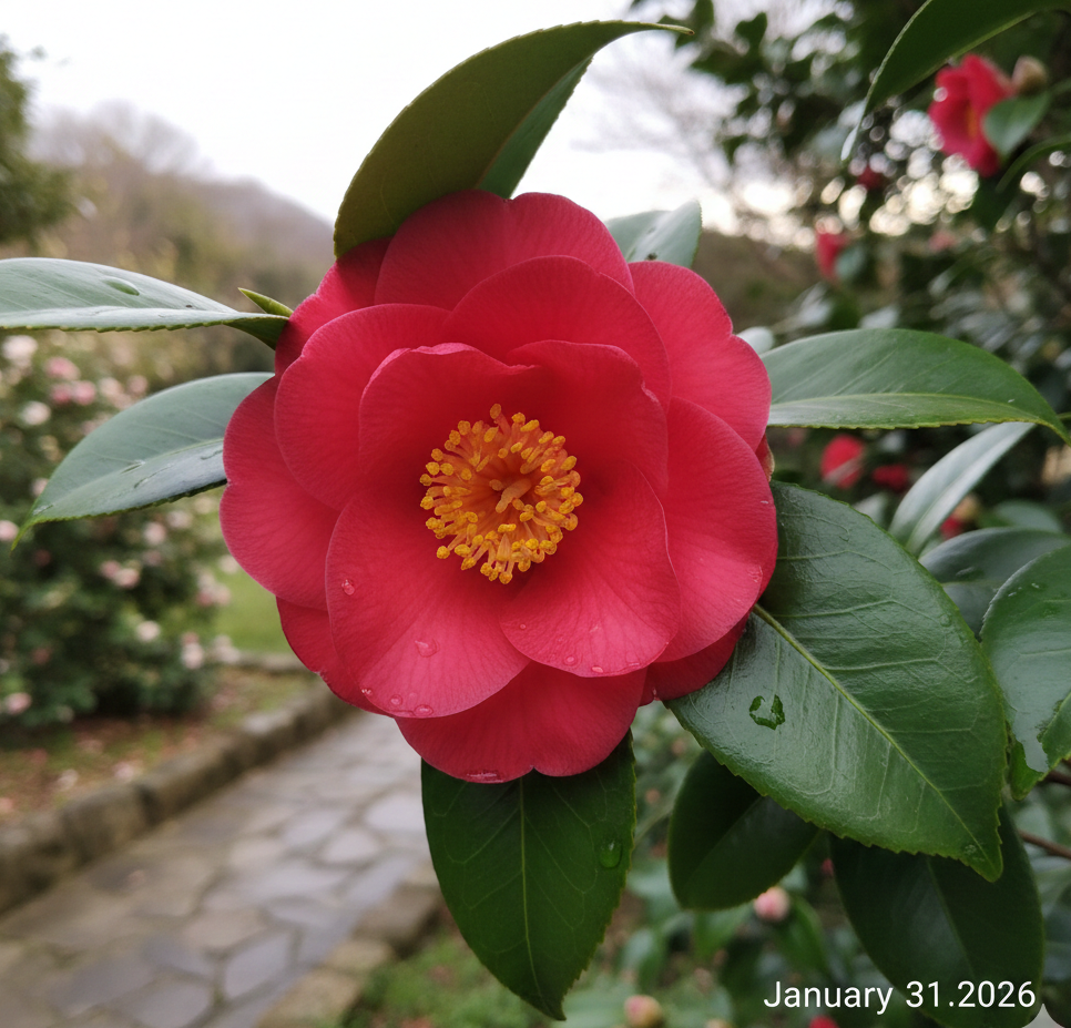 Winter flowing Camellia japonica