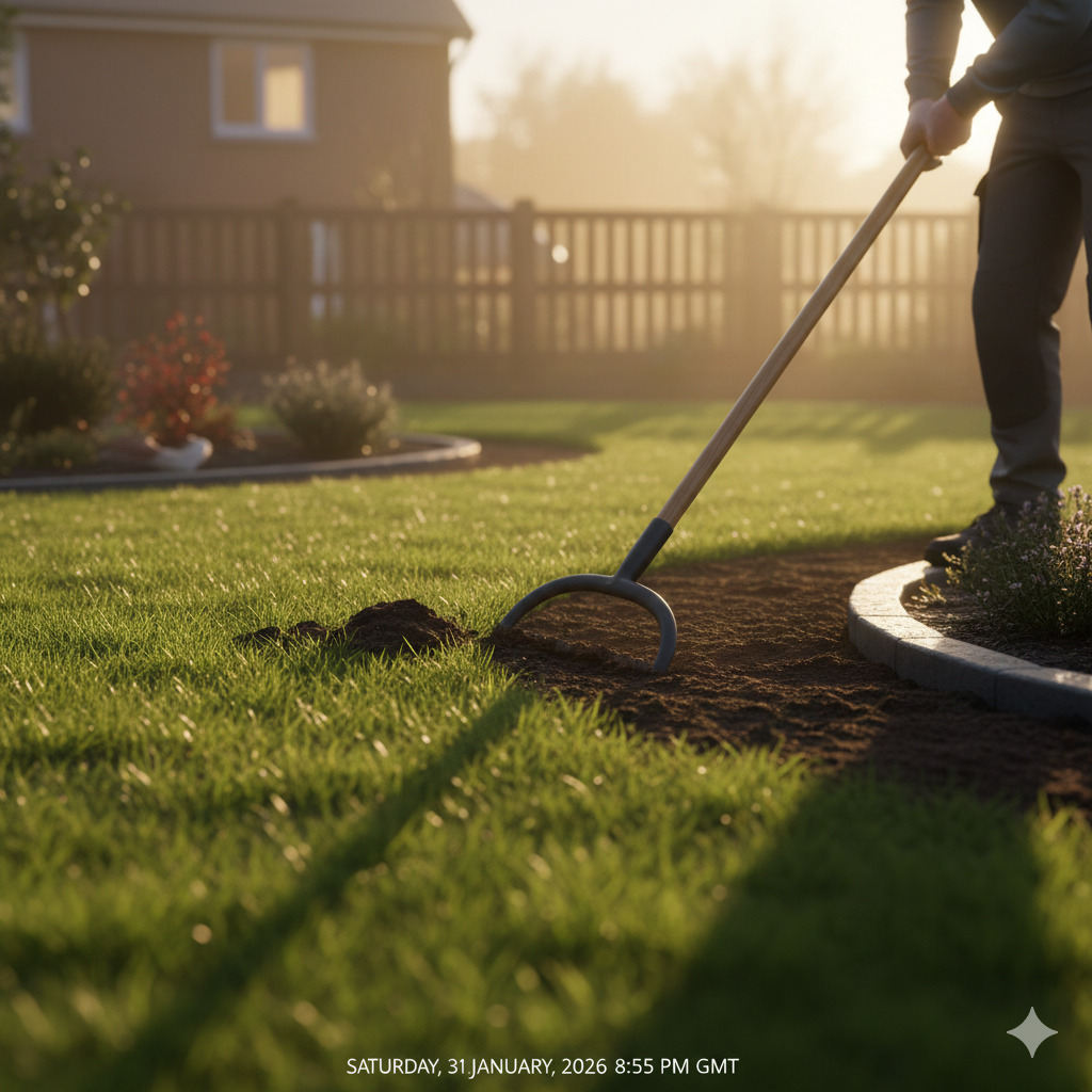 Gardener edging the lawn